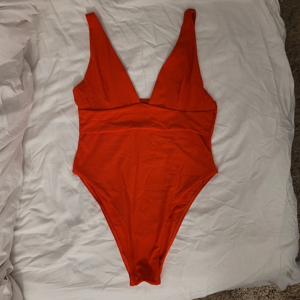 Bright Orange high cut one piece
